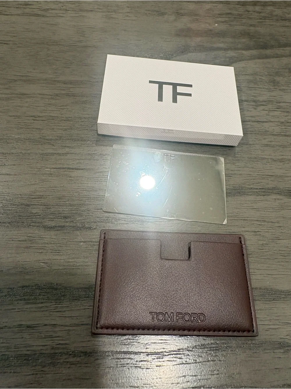 * New Tom Ford Dark Brown Leather Slim Card Holder & compact mirror